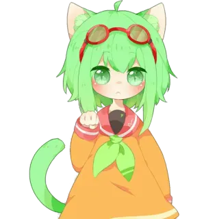 😶 Anime, Katze, Kawaii, Grün, Süß, Manga telegram sticker
