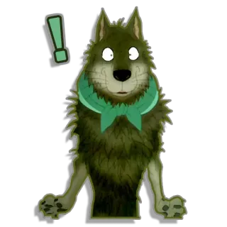😲 волк, мультфильм, животное, зеленый, восклицательный знак telegram sticker