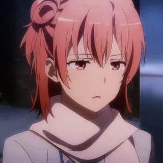 🤔 Yui Yuigahama My Teen Romantic Comedy SNAFU Anime, Ragazza, capelli rosa, carina, studentessa telegram sticker