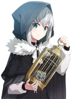 🙂 аниме, девушка, капюшон, клетка, бабочка, искусство, персонаж telegram sticker