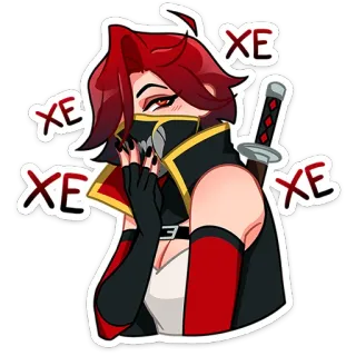 😅 XE XE XE XE anime, rude włosy, zamaskowany, kobieta, broń telegram sticker