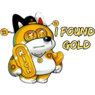 🙂 I FOUND GOLD pies, złoto, bogaty, kreskówka, słodki, monety, sukces whatsapp sticker