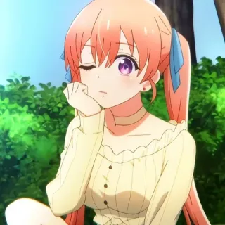 ❔ Anime, Dziewczyna, Słodka, Różowe włosy, Mrugnięcie, Siedząca telegram sticker