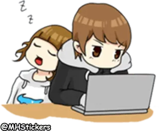😴 @MHStickers cartoon, laptop, sleepy, cute, couple, animated telegram sticker