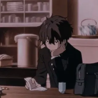 🧊 Houtarou Oreki Hyouka anime, teenager, boy, hyouka, houtarou oreki, school uniform, melancholy telegram sticker