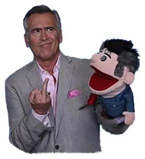 🖕 Ash Williams Evil Dead Bruce Campbell, movie, horror, middle finger, puppet telegram sticker