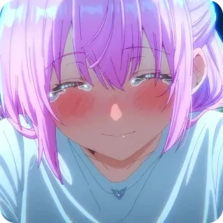 🙂 fille anime, pleurs, cheveux roses, triste, larmoyant telegram sticker
