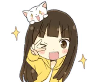 😜 Desenho animado, Anime, Gato, Menina, Fofo, Brilho, Sinal de paz telegram sticker