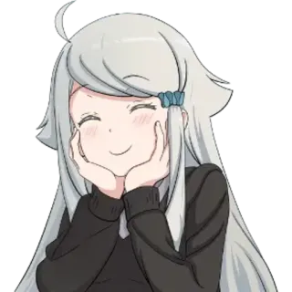🤗 Anime Mädchen, süß, lächelnd, glücklich, graue Haare, Cartoon telegram sticker
