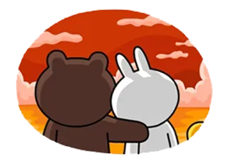 🌅 Brown Bear медведь, кролик, пара, закат, мультфильм, милый telegram sticker