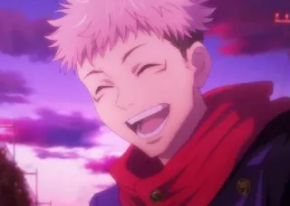❤️ Yuji Itadori Jujutsu Kaisen anime, smiling, red scarf, anime character, male whatsapp sticker