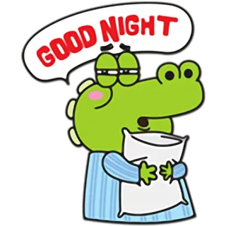 🌙 GOOD NIGHT good night, crocodile, sleep, pillow, cartoon, cute, animal telegram sticker