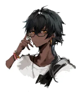 🧐 Anime, Dunkle Haut, Brille, Männlich, Mann, Ohrringe, Armband telegram sticker