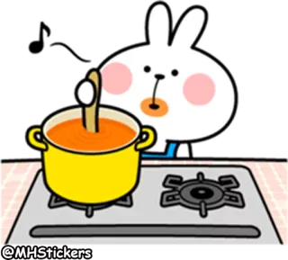 🥘 @MHStickers กระต่าย, การ์ตูน, ทำอาหาร, สติกเกอร์, น่ารัก, ห้องครัว telegram sticker