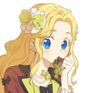 🎀 สาวอนิเมะ, กิน, องุ่น, ผมบลอนด์, การ์ตูน, ภาพประกอบ, น่ารัก, ตัวละคร telegram sticker