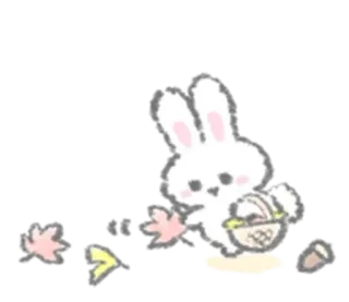 🖇 lapin, mignon, animal, panier, feuilles telegram sticker