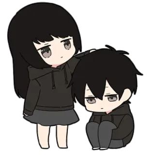 ❤️ chibi, sad, comforting, anime, girl, boy telegram sticker
