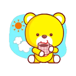 ☀️ teddy bear, cartoon, kawaii, cute, yellow, drink, sun telegram sticker