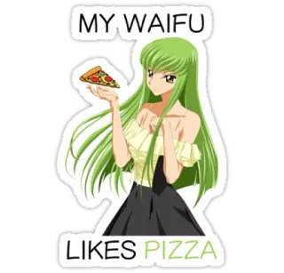 🍕 C.C. Code Geass MY WAIFU LIKES PIZZA anime, waifu, pizza, food, cartoon, character, green hair telegram sticker