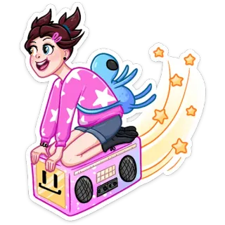 🎸 girl, boombox, cute, stars, pink, cartoon, animation telegram sticker