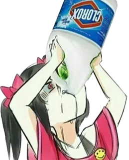 ☠️ CLOROX น้ำยาฟอกขาว, ฆ่าตัวตาย, อนิเมะ, ดื่ม, ภาพประกอบ telegram sticker