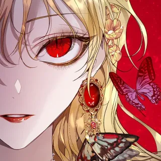♦️ anime, donna, occhi rossi, farfalla, capelli biondi, orecchino telegram sticker