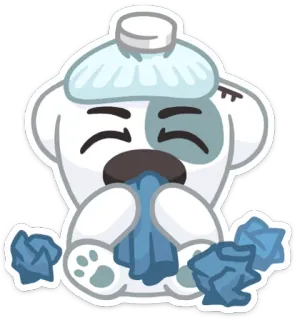 🤧 enfermo, resfriado, gripe, oso, dolor de cabeza, pañuelo whatsapp sticker
