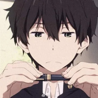 📜 Houtarou Oreki Hyouka anime, hyouka, houtarou oreki, student, pen, thinking, character telegram sticker