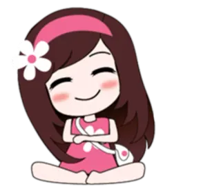 🙏 卡通, 女孩, 花, 可爱, 粉色, 坐着 whatsapp sticker