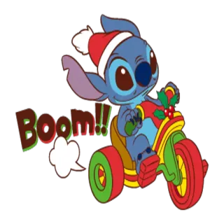 🎅 Stitch Boom!! Stitch, Weihnachten, Weihnachtsmütze, Cartoon, Dreirad telegram sticker