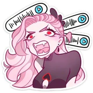 🤬 sticker, cartoon, roze haar, boos, hoektanden, vrouw, muziek whatsapp sticker