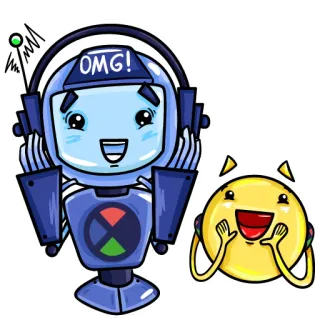 😱 OMG! Robô, Emoji, Surpresa, Choque, Desenho animado, Fofo, Fones de ouvido telegram sticker