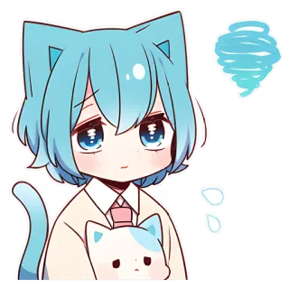 🤨 อนิเมะ, แมว, คาวาอิ, น่ารัก, เศร้า, สีน้ำเงิน, สติกเกอร์, มังงะ telegram sticker