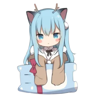 🎄 anime, dễ thương, kawaii, cô gái, tóc xanh, hươu telegram sticker