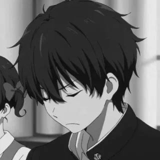 🕸 Anime, Desenho animado, Menino, Preto e branco, Estudante, Triste telegram sticker