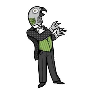 😮 Papagei, Tuxedo, Anthropomorph, Vogel, Cartoon, Festliche Kleidung telegram sticker