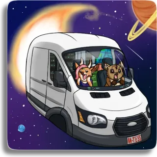 🚐 M-TESS Furgone, Spazio, Stelle, Animali, Guida, Illustrazione whatsapp sticker