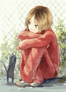 🙂 Kozume Kenma Haikyuu!! Kozume Kenma, Haikyuu!!, Anime, Katze, Sitzend, Charakter telegram sticker