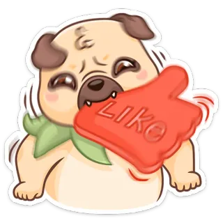 👍 LIKO 개, 동물, 귀여운, 카와이, 좋아요, 퍼그 telegram sticker