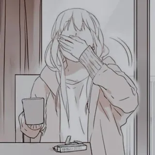 ✖️ anime girl, sad, crying, disappointed, drinking, coffee, cartoon telegram sticker