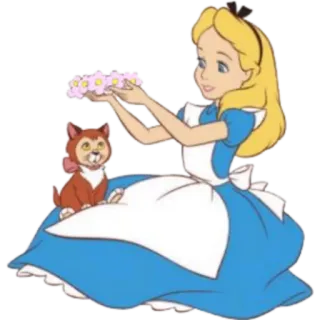 🐈 Alice Alice in Wonderland 迪士尼, 卡通, 爱丽丝, 小猫, 花 whatsapp sticker