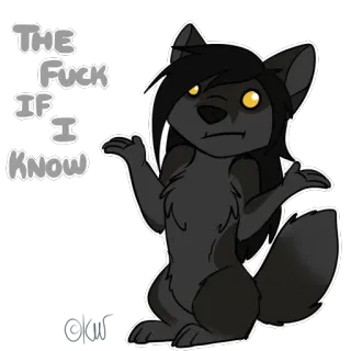 😐 THE FUCK IF I KNOW lobo, furry, dando de ombros, desenho animado, antro, pergunta, humor telegram sticker