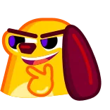😈 desenho animado, cachorro, pensando, sorriso irônico, gesto ofensivo whatsapp sticker