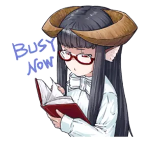 ⌚ BUSY NOW Anime, Dämon, Mädchen, Beschäftigt, Buch, Hörner, Lesen, Brille telegram sticker