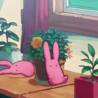 🎟 anime, rosa, coelho, plantas, janela, fofo whatsapp sticker