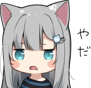 😟 やだ 애니메이션, 귀여운, 고양이, 소녀 telegram sticker