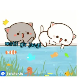 😂 motiii gir jaegi cat, cartoon, cute, fish, water whatsapp sticker