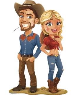 👫 paese, cowboy, ragazza, ragazzo, western, cartone animato telegram sticker