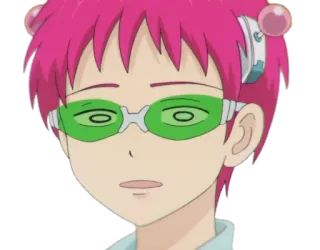 😦 Kusuo Saiki The Disastrous Life of Saiki K. Аниме, Saiki K, Кусуо Сайк, Мультфильм, Персонаж, Розовые волосы, Зеленые очки telegram sticker