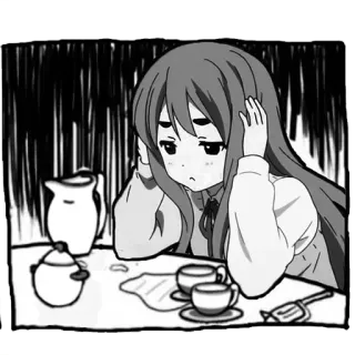 ☕️ Anime Mädchen, traurig, müde, Kaffee, Tee, Illustration telegram sticker